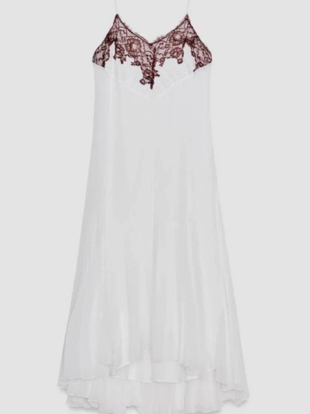 NWT Zara Sold Out Small Lace-Trim White Slip Dress with Burgundy